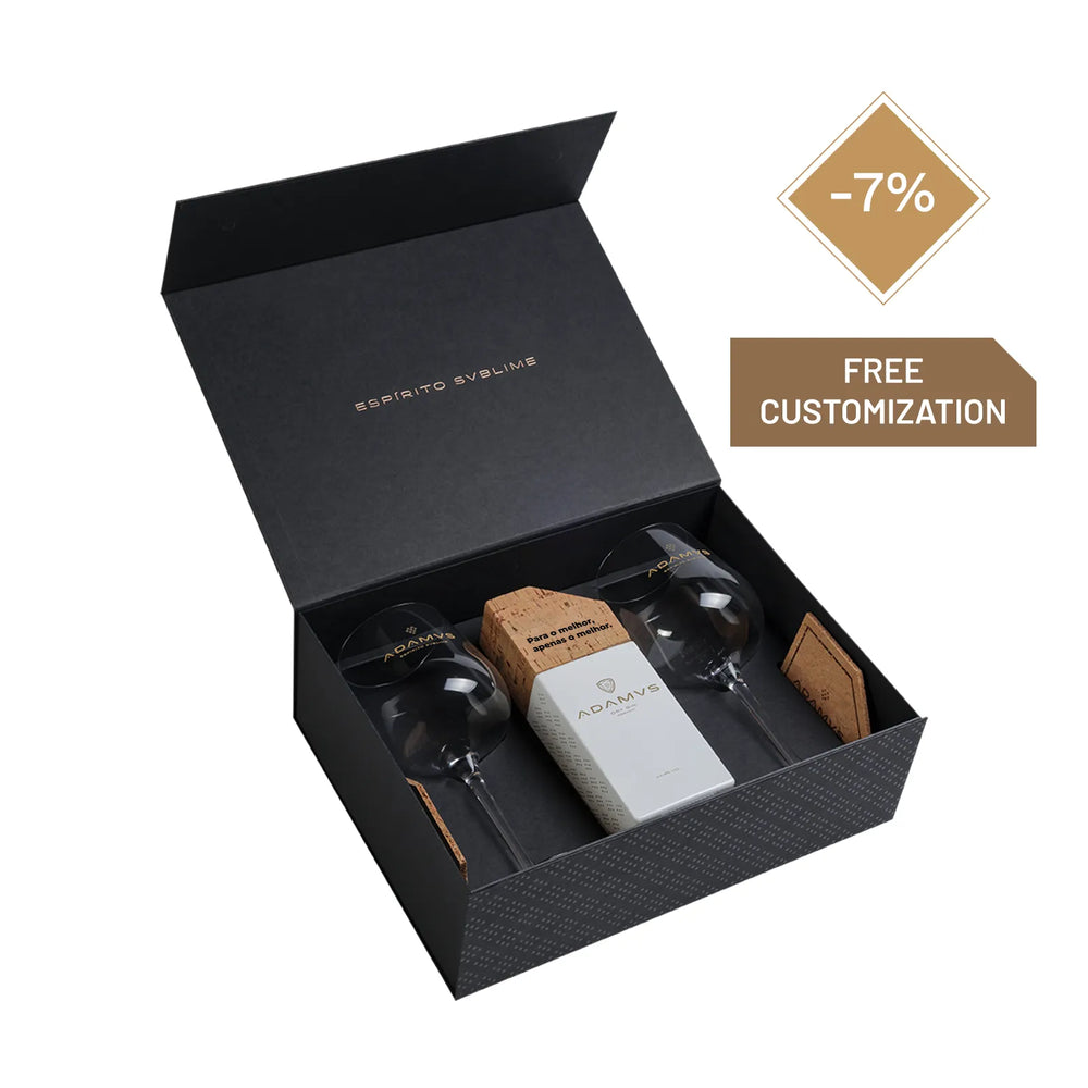 Customized Message Gift Box Pack - 1 Customized Adamus Organic Dry Gin 70cl, 2 Adamus Glasses & 2 Cork Coasters - EN - Easter Edition